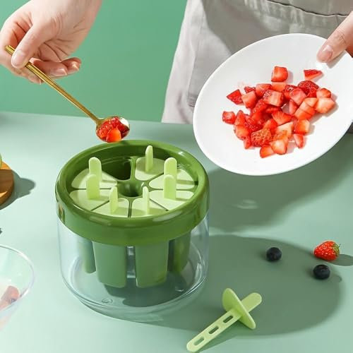 Molde para Helado NYSDM de Silicona Duradera y casera con Tapa, Ideal para Hacer paletas, Caja de Almacenamiento y Soporte para 8 paletas caseras.
