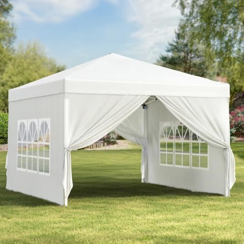 Xbro Pop-Up Pavillon 3x3 mit 4 Seitenwänden, 3-Wege Höhenverstellbar Stahlrahmen, Wasserdicht, Stabil, Winterfest, UV Schutz 50+ Pavillon für Garten, Party, Camping, Outdoor, (Weiß)