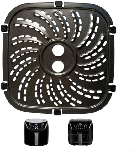 Air Fryer Grill Pan for PowerXL Air Fryers, Square Air Fryer Accessories Tray Grill Plate Crisper Plate Replacement Parts with Rubber Bumpers(19.4 * 19.2cm)
