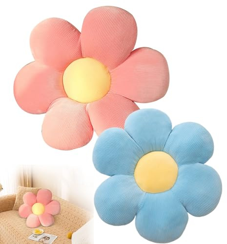 Blume Bodenkissen, 2 Stück Blumenbodenkissen Sitzkissen, 38x38cm Blumenboden Kissen Tatami Blumenförmiges, Weiches Blütenblattkissen, Kissen Blumenform für Schlafzimmer Sofa Couch(Rosa und Blau)