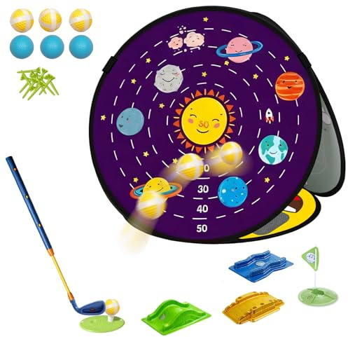 POWCAVA Kids Golf Set with Club - 28Pcs 4-in-1 Kids Sticky Golf Games Set, 4 -Sided Golf Chipping Net，Multiple Game Modes, Sports Outdoor Indoor Toys, Christmas Birthday for Girls Boys