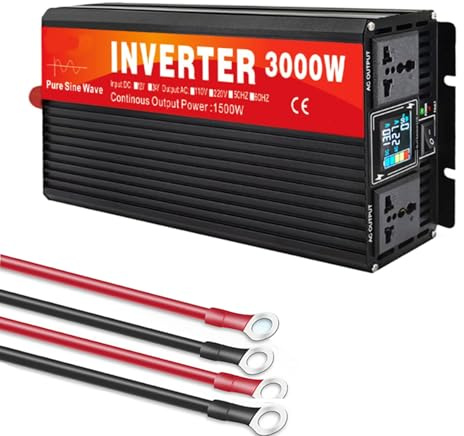 HYZHANHONG 24v to 110v50hz,Onduleur de Puissance de crête 3 000 W, onduleur sinusoïdal Pur 1 500 W, 12 V/24 V/48 V/60 V/72 V CC vers 110 V/220 V CA, avec écran LCD, pour Camping-Cars et Voitures