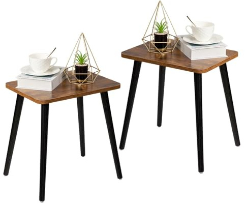 FORAOFUR Kleiner Beistelltisch, einfache Montage, Tisch Klein für Wohnzimmer, Schlafzimmer, Balkon, Büro, Höhe 42 cm, Beistelltisch weiß, mini Tisch, Nachttisch, Braun