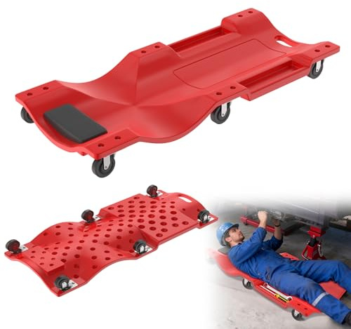 Suusolny 101,5x45,5x11,5cm Montagerollbrett KFZ Werkstattliege 150 kg 6 Rollen KFZ Rollbrett Werkstatt mit Kopfstütze Werkzeugfach Rollliege Auto Reparatur Montageliege