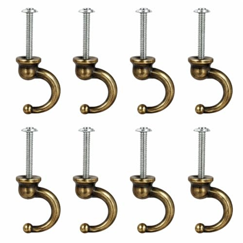 8Pcs Vintage Bronze Screw Hooks Cup Hooks Hanger,In Wall & Ceiling Hooks,Decorative Zinc Alloy Cup Hooks & Hangers ,Heavy-Duty Screw Hooks for Mugs, Lanterns, Planters, Towels, Lights (1.6″)
