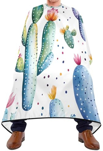 Quteprint Barber Cape for Haircutting Watercolor Cactus Plants - Waterproof Adjustable Hair Cutting Cape for Men Women Kids Salon & Home Use, Professional Salon Cape (2 Suction Cup Hooks)