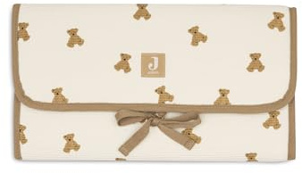 Jollein Wickelunterlage Little Waffle – Mini Teddy Bear – Mit Fächern & Schleife – Weich & Abwischbar – Tragbare Wickelauflage – Ideal für Unterwegs