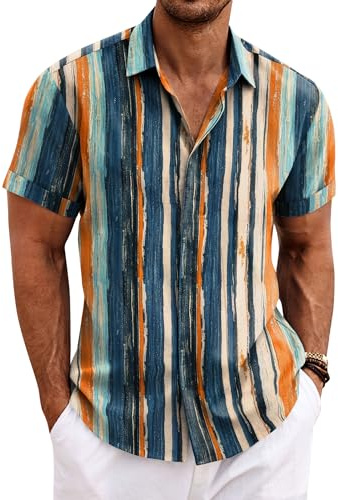 COOFANDY Camicia hawaiana da uomo, a maniche corte, con fiori, per il tempo libero, da spiaggia, con bottoni, Hawaii, A pittura, XL