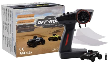 Turbo Racing 1/76 Scale Police Remote Control Car, 2.4G 3CH RWD Proportional Steering Electric Off-Road Monster Truck with Multiple Flashing Modes Police LED Lights for Adults - RTR