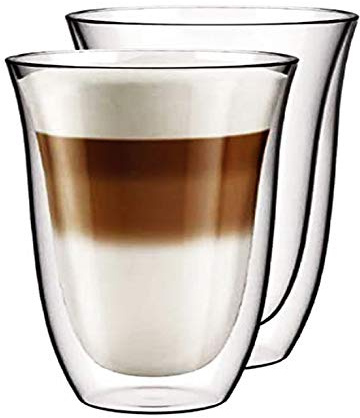 Ever Rich ® Double Wall Glasses and Spoon - 280ml - Espresso Coffee - Tea - Cappuccino - Clear Glass Cups - Heatproof Insulated Glass 2 X 280ML+Spoon.