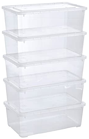 Grizzly Aufbewahrungsboxen 5 x 5 L mit Deckel transparent - Klarsichtboxen stapelbar mit Belüftung