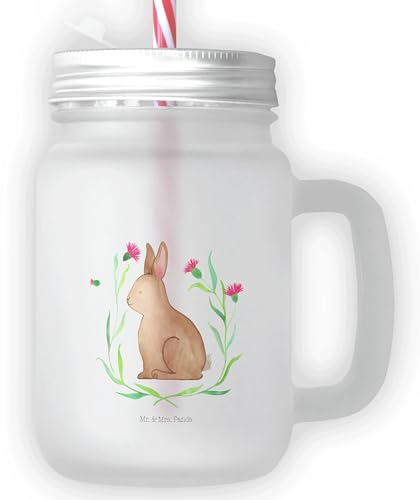 Mr. & Mrs. Panda Trinkglas Mason Jar Hase Sitzen - Ostergeschenke, Osterdeko, Geschenk, Ostern, Cocktail-Glas, Osterhase, Schraubdeckel Glas,