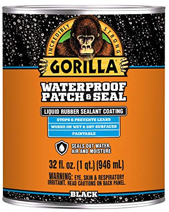 Gorilla Patch & Seal Liquid Rubber Waterproof Sealant, Black, 32 Ounce (Pack of 1) - Seals Out Water, Air, and Moisture