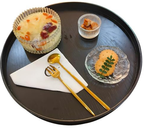 Rundes Tablett 30cm Holz Rund Serviertablett Schwarzes Frühstück Kaffee Cup Teetablett Badezimmer Tablett Klein Deko Tablett für Home, Café, Bar, Restaurant
