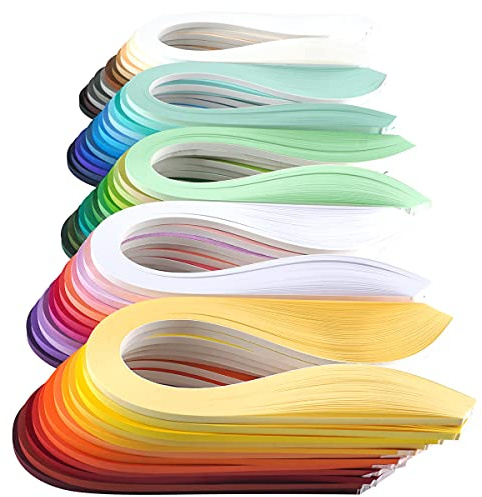 JUYA Quilling Einfarbiges Papier-Rüschen-Set, 60 Farben, 39 cm Länge, 100 Streifen pro Packung, Papierbreite 5mm
