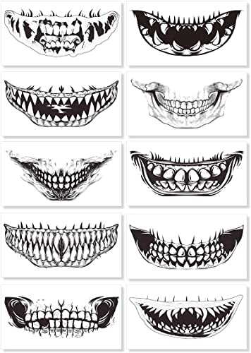 Halloween Tattoos, 10 Blatt Halloween Mund Tattoos Halloween Kostüm Kinder Damen Tattoos, Halloween Tattoo Aufkleber, Halloween Deko Horror Tattoos Aufkleber für Halloween Party Karneval Make Up