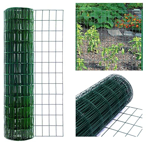 900MMx25M Galvanised Wire Mesh Roll, Outdoor Gardening Green PVC Coated Steel Mesh Fencing Wire Garden Fence Border Chicken Wire Mesh Rabbit Animal Fence - Mesh Hole Spacing 100mm x 75mm