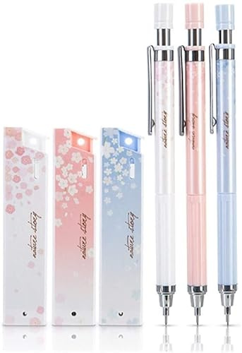 Tsugar 3 Stück 0,5 mm Druckbleistifte, 3 Etuis, Bleistiftminen-Set, niedliches Kawaii-Studenten, automatischer Bleistift, Schule, Bürobedarf