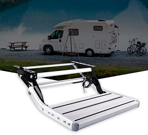 Manuelle Aluminiumlegierung klappbare einzelne Stufe Trittstufen mit LED-Licht, Leiter, Teleskoppedal Anti-Rutsch, für Wohnmobil RV Camper Van Reiseanhänger Caravan