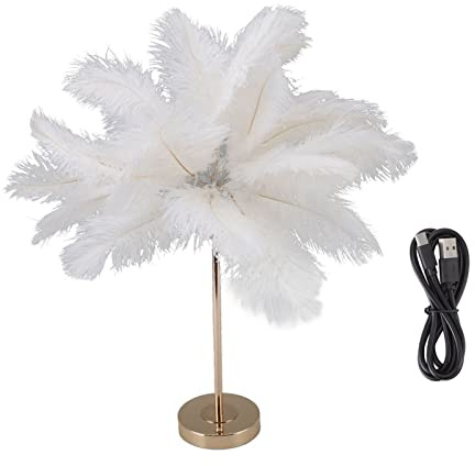 Lampada da Tavolo con Piume, Interruttore a Sfioramento USB Lampada con Piume di Struzzo Luce Calda Accanto Alla Lampada da Letto Paralume in Piume Lampada da Tavolo da Notte Lampada da Scrivania con