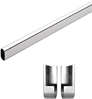 Euro Tische Kleiderstange für Schrank, Kleiderschrank Stange für Pax, Vielseitig Einsetzbares Kleiderstangen, Ovales Metall Schrankrohr in Verschiedenen Größen (60cm inkl. Halter)