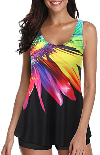Kobilee Costumi da Bagno Tankini da Donna Taglie Forti Push Up Contenitivo Curvy Mare con Pantaloncino Beachwear Bikini Due Pezzi Costume da Bagno Imbottito Sexy Costume Piscina Set Tankini Vita Alta