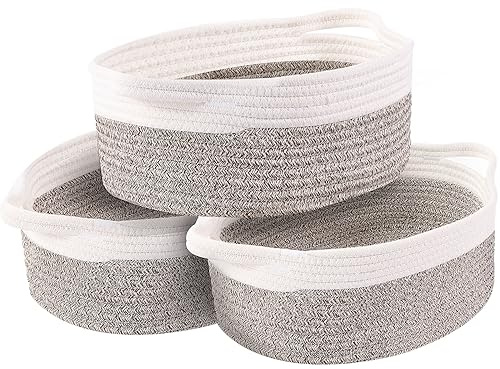 OUTBROS Aufbewahrungskorb,30D x 20W x 13H, Beige/Braun, 3 Set | Organizer Körbchen, Flechtkorb, Dekorativer Aufbewahrungsbox Geflochten, Stapelbare Mehrzweck-Organisations Behälter