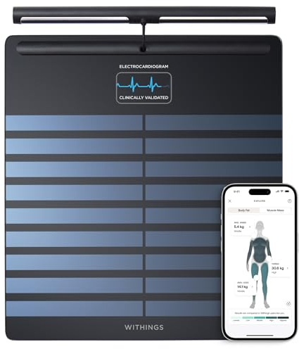 WITHINGS Body Scan - Bilancia WiFi in rete per migliorare la salute, bilance BIA, analisi della composizione corporea, grasso corporeo, massa muscolare, percentuale d'acqua, elettrocardiogramma, nero