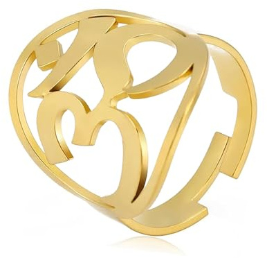 UNIFT Om Ring für Damen und Herren, Edelstahl, indisches Sanskrit-Symbol, Aum, Om, Ohm, Öffnungsring, Meditationsschmuck, Geschenk