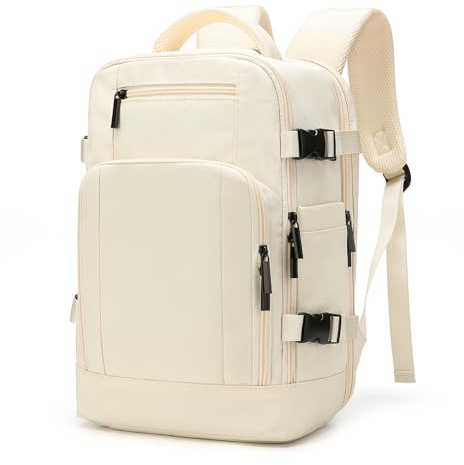 ZHXX Ryanair Handgepäck 40x30x20,Handgepäck Rucksack Leichter Kabinenrucksack mit 14 Zoll Laptopfach & Diebstahlsicherung.Beigeweiß