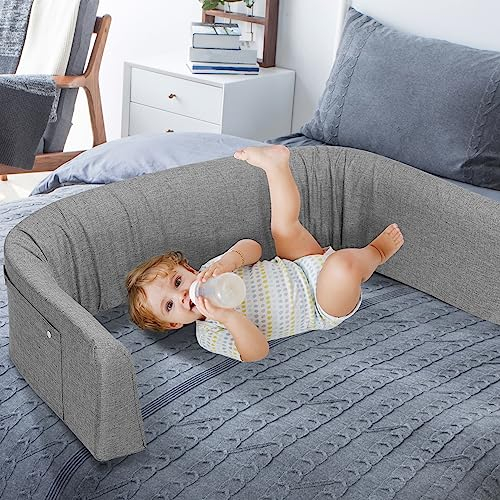 Tubiaz Bettgitter 200cm Bettschutzgitter rausfallschutz Bett für Kinder Verformbar Bettkantenschutz Höhenverstellbar Sicherheitsgeländer Boxspringbett Kinderbettgitter Kinderbett,Grau
