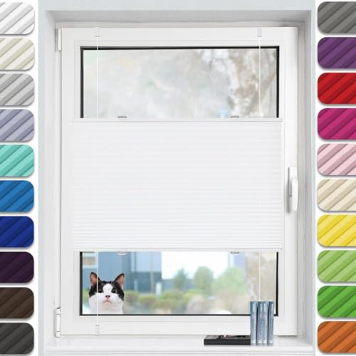 Plissee Klemmfix ohne Bohren 20 x 30 cm Leicht zu montieren & Verspannt Jalousien Rollo mit Klebefunktion, mit Montagezubehör, für Fenster & Tür, Weiß