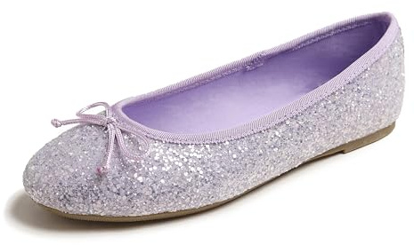 Feversole Dam Macaroon glänsande minnesskum kudde strumpa glitter runt tå balett platta pumpar, Lila glitter, 39 EU