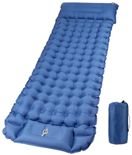 OBSGUMU Isomatte Selbstaufblasend, 10cm Verdickte Ultraleicht Camping Matratze, Faltbare Isomatte Outdoor, Rreißfeste Aufblasbare Luftmatratze für Wandern(Navy Blau)