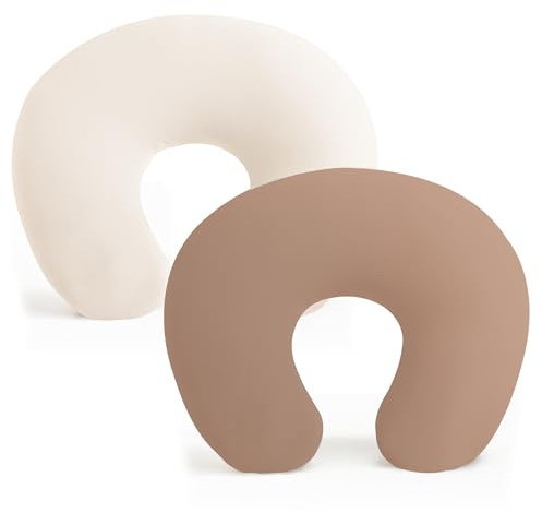 Konssy 2 Pack Nursing Pillow Covers, Stretchy and Soft Nursing Cover for Breastfeeding, Pillow Slipcover for Baby Girls and Boys Newborn (Beige, Brown)