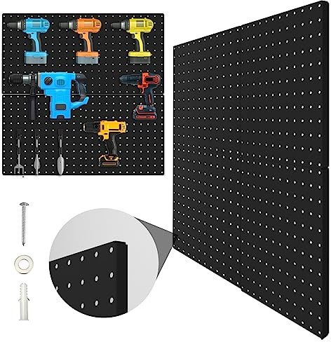 Hivio PegBoard, 4 Pack Metal Peg Board Panels Black Pegboards Wall Organizer with Bent Frame Large Heavy Duty Peg Board for Walls Home, Garage Tool Storage, Office Organization, Craft Room, Kitchen
