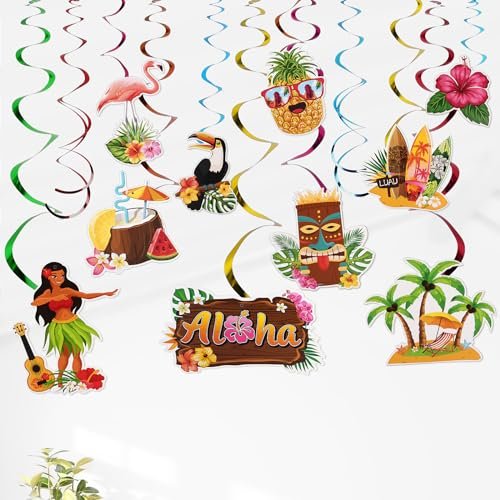 GEBETTER 12Pcs Serpentinas Espirales Decoración Fiesta Hawaiana, Remolinos Colgantes Decoracion Hawaii, Temática Tropical Hawai Luau Aloha Tiki Piscina Cumpleaños Boda Playa Verano Adornos Techo