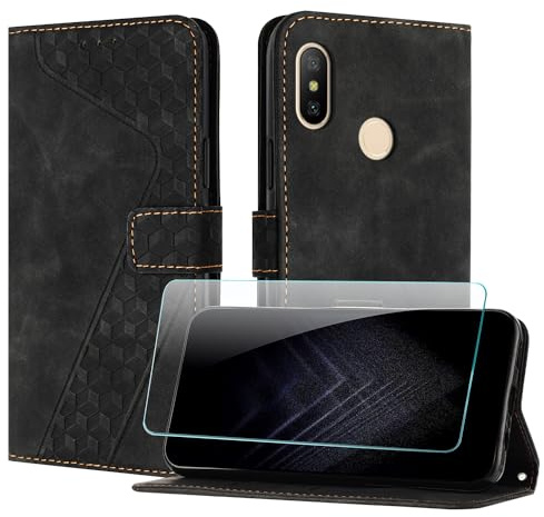 JayModCase Funda para Xiaomi Redmi 6 Pro/mi A2 Lite, PU Piel Flip Carcasa con [Xiaomi A2 Lite Protector de Pantalla] Cierre magnético Soporte Plegable Tarjetas y Cartera (Negro)