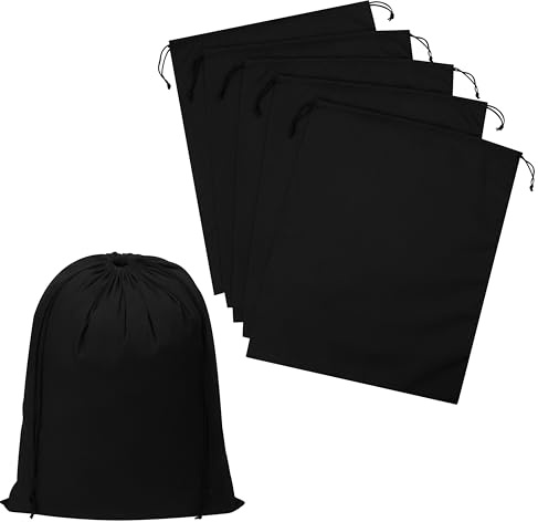 Bolsas de algodón negro con cordón, calidad reutilizable con doble cuerda, para regalos de despensa, zapatos, ropa, paquete de 6 unidades (mezcla de algodón negro, 14 x 17 pulgadas)