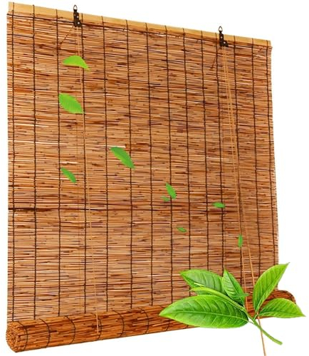 Sichtschutz Bambusrollo Outdoor Schilf Vorhang Wetterfest Rollo Bambus Natürliches Atmungsaktiv Raffrollo Sonnenschutz Jalousie Für Balkon Garten Terrasse 80 90 100 120 130 140cm Breite