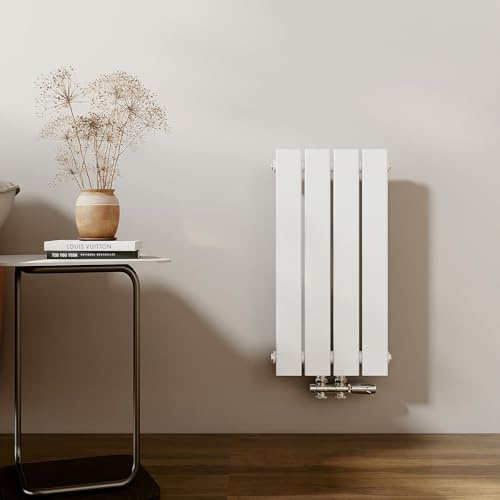 EMKE Radiateur Compact, 600 x 300 mm, Vertical, Étroit et Haut pour Salle de Bain, Radiateur Mural à Panneau Plat, Connexion Centrale, Design Élégant, 233 Watts, Blanc