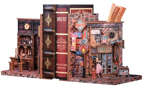 CUTEBEE Book Nook Kit - DIY Buchstützen,Miniatur Buchstütze,Bücherregal Dekoration Diorama Modellbausatz Erwachsene zu Bauen 2 PCS (Farewell to The Night)