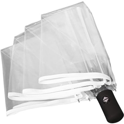 Parapluie automatique transparent, Ø98 cm anti-tempête, pliable avec étui de transport pour mariages/voyage/golf/extérieur