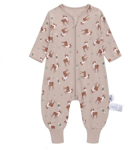 Baby sovsäck sommar med fötter 0,5 tog 100 % bomull barn sommar sovsäck med ärmar för pojkar och flickor, rådjur, L/95-105CM