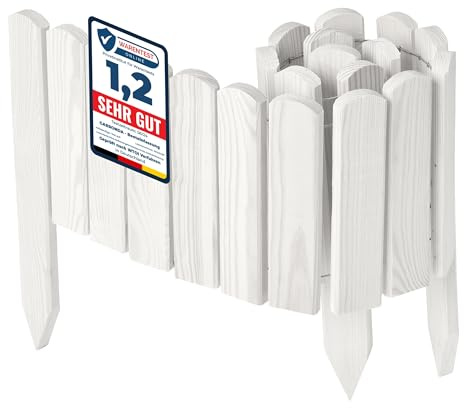 Garronda Beeteinfassung Holz Rasenkante Höhe: 20 cm Weiß GD-0148 | Imprägniert und flexibel formbar, als Rollzaun, Holzzaun, Palisade und Gartenzaun für Rabatten, Wege und Bereiche im Garten