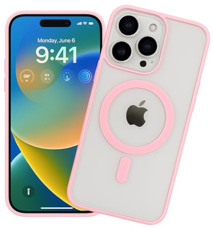 AVEAMS Cover magnetica per iPhone 15 Pro Max 6,7 con Magsafe, anti-ingiallimento, protezione contro le cadute (trasparente-rosa)