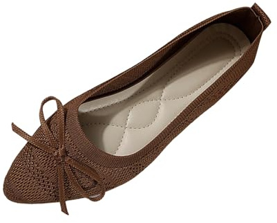 Ballerines plates pour femme - Escarpins plats pointus - Chaussures de bureau formelles à enfiler - Chaussures d'été à bout fermé - Couleur unie - Confortables et élégantes - Pour le travail, marron