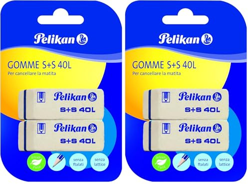 Pelikan Radierer S+S40, weicher weißer Radiergummi für Graphitbleistift, geeignet für technische Zeichnungen und Schulzwecke, 2 Stück (Packung mit 2)