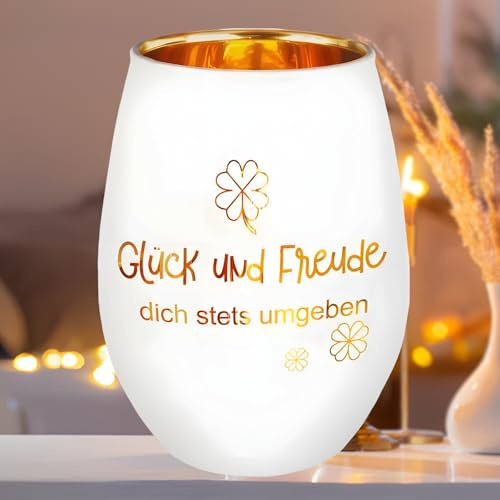 Windlicht mit Gravur, Teelichthalter Geschenke für Frauen, Windlicht Glas Geburtstagsgeschenk für Frauen, Dankeschön Geschenkes für Kollegin, Weihnachten Geschenke für Familie, Freunde (4-Leaf-de)