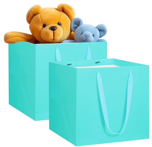NAHRMY 2 Stück Geschenktüte Papiertüten Blau 30 x 30 x 30 cm, Besonders Groß Quadratische Geschenktüten Geschenk Tüten aus Papier für Abschlussfeier Geburtstag Hochzeit Weihnachten Party